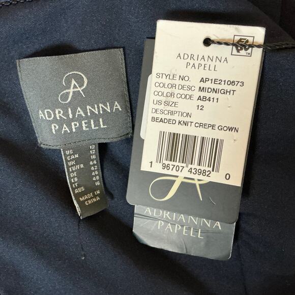 Adrianna Papell Beaded Off the Shoulder Evening Gown Blue Size 12 Thigh Slit - Picture 10 of 14